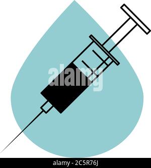 Medizinische Spritze mit Medizin auf blauem Hintergrund für die Gestaltung von Briefköpfen, Anzeigen, Behandlungskarten, Krankheit, Virus Stock Vektor