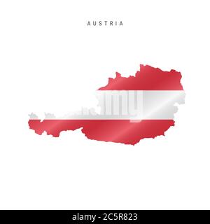 Detailreiche Karte mit wehender Flagge von Österreich. Karte mit maskierter Flagge. Stockfoto