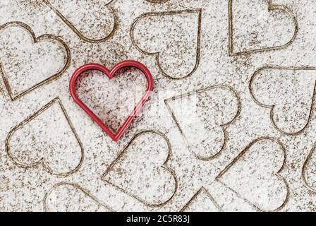 Hintergrund Der herzförmige Plätzchen für den Valentinstag Stockfoto