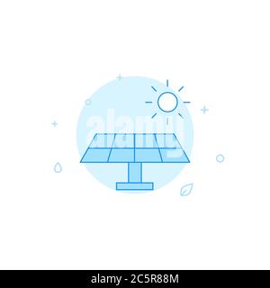 Symbol für Solarmodul. Flache Abbildung. Stil mit gefüllten Linien. Blaues Monochrom-Design. Stockfoto