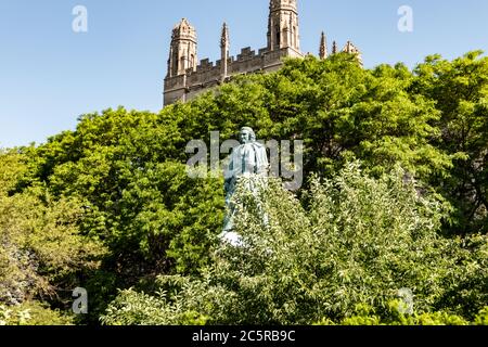 Carl von Linné Denkmal auf der Midway Plaisance am Campus der Universität Chicago - Vater der modernen Taxonomie. Stockfoto