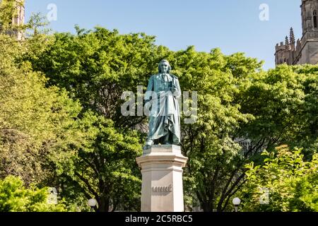 Carl von Linné Denkmal auf der Midway Plaisance am Campus der Universität Chicago - Vater der modernen Taxonomie. Stockfoto