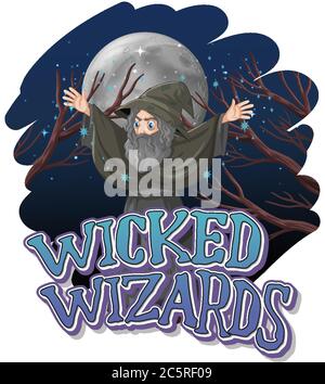 Wicked Wizards Logo auf weißem Hintergrund Illustration Stock Vektor