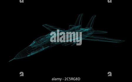 Flugzeug Drahtmodell isoliert auf schwarz - 3D Rendering Stockfoto