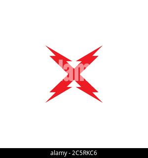 Letter X Initial Logo Design-Vorlage isoliert auf weißem Hintergrund. Alphabet mit Thunder Form Logo Konzept. Heißes Rot Thema. Stock Vektor