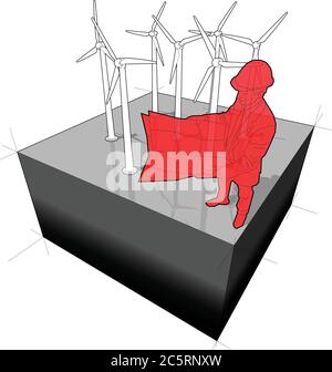 Diagramm eines Windparks mit einem Architekten oder Ingenieur, der einen Planungsplan hält Stock Vektor