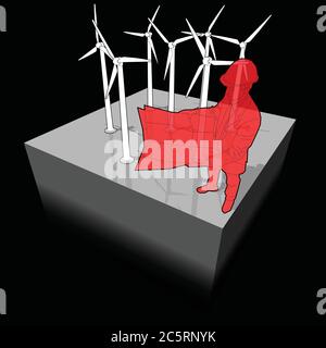 Diagramm eines Windparks mit einem Architekten oder Ingenieur, der einen Planungsplan hält Stock Vektor