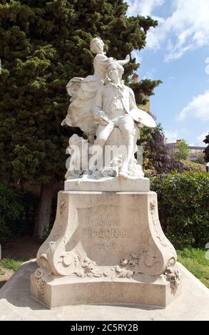 Statue von Jean-Honore Fragonard (berühmter französischer Maler und Grafiker) im Dorf Grasse, Provence, Frankreich Stockfoto