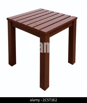 Holzhocker isoliert auf weißem Hintergrund. Beschneidungspfad enthalten. Stockfoto