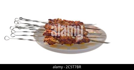 Schaschlik (Schischkebab) - traditionelle georgische Grill auf einer Weinrebe Holzkohle zubereitet. Beschneidungspfad. Stockfoto