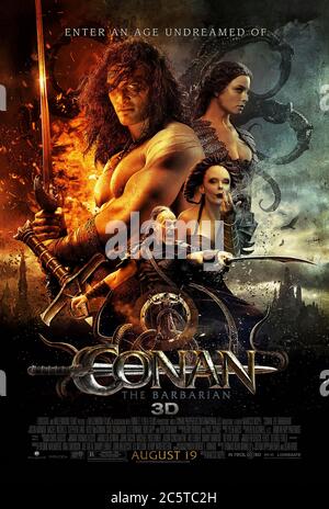 Conan the Barbarian (2011) Regie: Marcus Nispel mit Jason Momoa, Ron Perlman, Rose McGowan, Stephen lang und Rachel Nichols. Eine Rückkehr auf die Leinwand für den Fantasy-Helden der Zellstoff-Fiktion, der Rache an dem bösen Kriegsherrn sucht, der seinen Vater getötet hat. Stockfoto