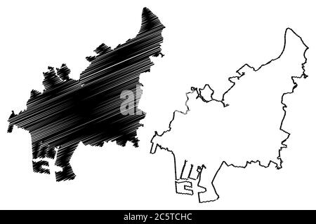 Funabashi Stadt (Staat Japan, Inselstaat, Chiba Präfektur) Karte Vektorgrafik, Skizze Stadt Funabashi Karte Stock Vektor