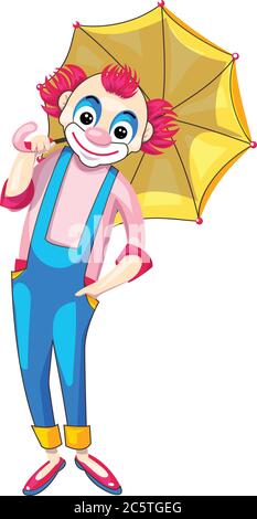 Niedlicher Clown mit Schirm-Symbol. Cartoon von niedlichen Clown mit Regenschirm Vektor-Symbol für Web-Design isoliert auf weißem Hintergrund Stock Vektor