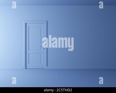 Blaue Farbe leerer Raum Innenraum mit Tür. 3d-Rendering-Illustration Stockfoto