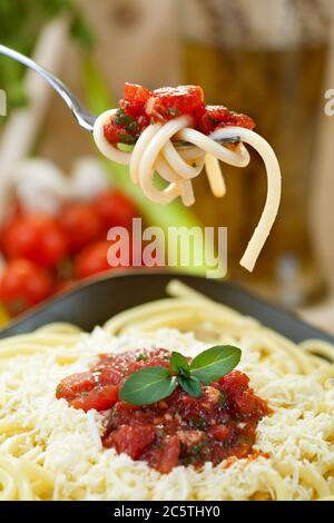 Spaghetti mit Tomatensauce Stockfoto