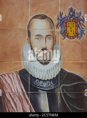 Nuno de Chaves Porträt auf glasierten Kacheln. Unbekannter Interpret Stockfoto