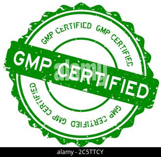 Grunge grün GMP (Abkürzung für Good Manufacturing Practice) zertifiziertes Wort rund Gummi-Siegel Stempel auf weißem Hintergrund Stock Vektor