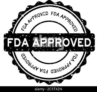 Grunge schwarz FDA (Abkürzung für Food and Drug Administration) genehmigt Wort runden Gummisiegelstempel auf weißem Hintergrund Stock Vektor