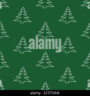 Nahtloses Muster aus Doodle abstrakten Tannen auf grünem Hintergrund. Vektorgrafik. Stock Vektor