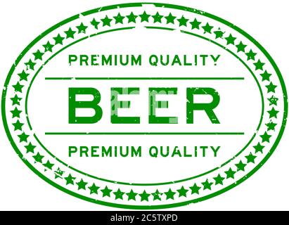 Grunge grün Premium-Qualität Bier Wort oval Gummi Siegel Stempel auf weißem Hintergrund Stock Vektor