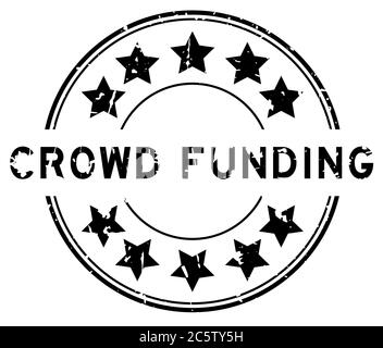 Grunge schwarz Crowd Finanzierung Wort mit Stern-Symbol rund Gummi-Siegel-Stempel auf weißem Hintergrund Stock Vektor