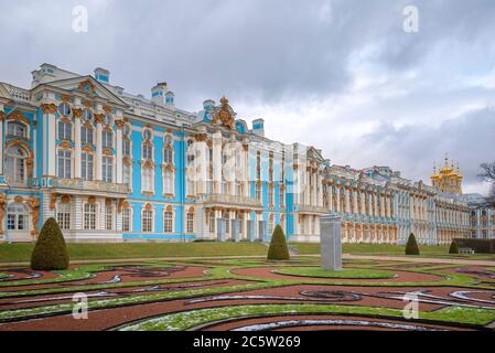 Zarskoje Selo (Puschkin), Sankt Petersburg, Russland. Der Katharinenpalast, in der Stadt Tsarskoe selo. Russische Residenz der Romanow-Zaren Stockfoto