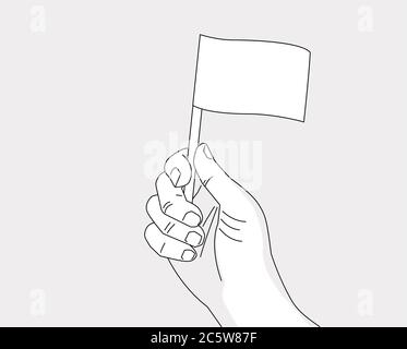 Hand halten Flagge - Vektor-Linie Kunst Zeichnung Vorlage einer Hand mit einer Flagge - keine Farbe, legen Sie Ihre Flagge und Farbe der Haut Stock Vektor