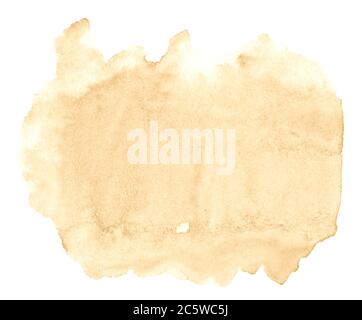 Beigefarbenes Aquarell, Hintergrund in Pastelltönen mit klaren Rändern und natürlichen Spritzern. Sand Farbe Aquarell Pinsel Flecken. Speicherplatz kopieren. Stockfoto