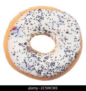 Donut mit Fruchtmarmelade und Mohn isoliert auf weißem Hintergrund Stockfoto