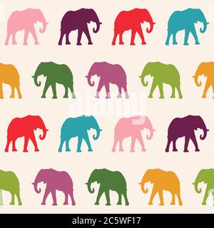 Seamless pattern. Texture with colorful elephants. Stock Vektor