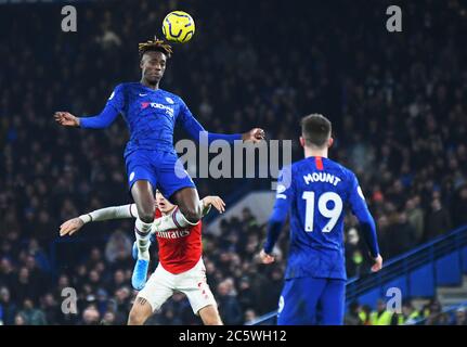 LONDON, ENGLAND - 21. JANUAR 2020: Tammy Abraham von Chelsea im Rahmen des Premier League Spiels 2019/20 zwischen dem FC Chelsea und dem FC Arsenal in Stamford Bridge. Stockfoto