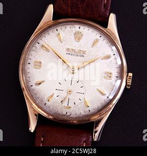 1958 Rolex Precision Vintage Armbanduhr in 9c Gold Dennison von Birmingham Made Case. Stockfoto