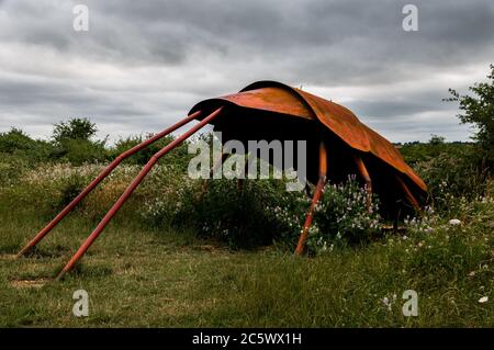 Roter Hummerschmuck im Wat Tyler Country Park, Basildon, Essex, Großbritannien. Stockfoto