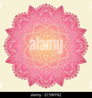 Handgezeichnetes Pink Mandala-Design. Perfekt für Hintergründe, Einladungen, Geburtstagskarten, Tapeten, etc. Vektor-Illustration. Stock Vektor