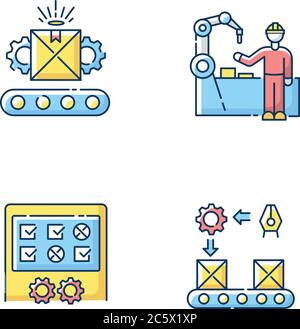 RGB-Farbsymbole für kontinuierlichen Produktionsfluss eingestellt Stock Vektor