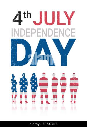 vereinigte Staaten Flagge Menschen Silhouetten feiern amerikanischen Unabhängigkeitstag Feiertag 4. Juli Banner vertikale volle Länge Vektor-Illustration Stock Vektor