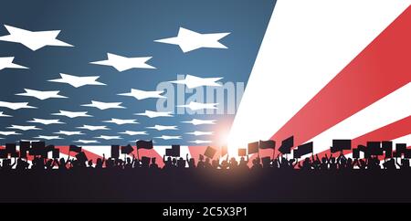 Menschen Silhouetten halten Banner feiern amerikanischen Unabhängigkeitstag Feiertag 4. Juli Banner vereinigte Staaten Flagge Hintergrund horizontale Vektor-Illustration Stock Vektor