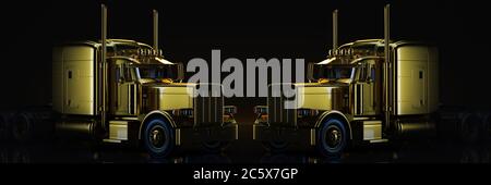 Gold LKW in schwarzem Hintergrund. 3d-Rendering Stockfoto