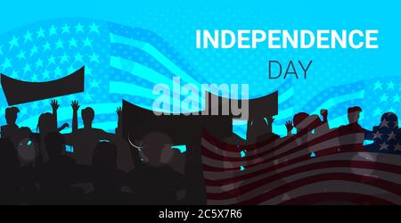 Menschen Silhouetten halten vereinigte Staaten Flaggen feiern amerikanischen Unabhängigkeitstag Feiertag 4. Juli Banner horizontalen Porträt Vektor Illustration Stock Vektor