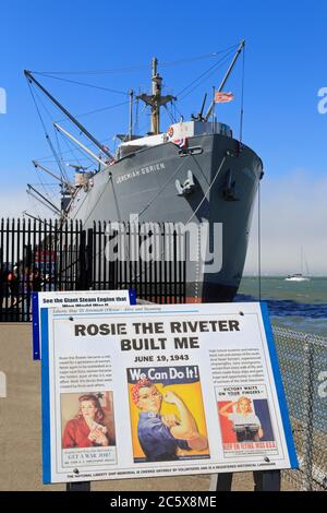 Liberty Ship Jeremiah auf Pier 45, Fisherman's Wharf, San Francisco, Kalifornien, USA Stockfoto