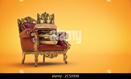 Burger mit Krone. 3d-Rendering Stockfoto