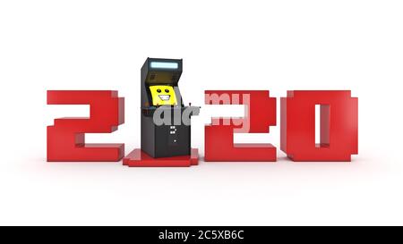Vintage Arcade-Spiel Maschine Konzept 2020 Neujahr . 3D-Rendering Stockfoto