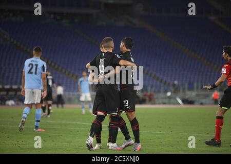 Italien. Juli 2020. Im Stadio Olimpico von Rom, AC. Mailand schlug SS. Lazio 3-0 für das 30. Spiel der italienischen Serie A. in diesem Bild feiert Mailand das dritte Tor (Foto von Paolo Pizzi/Pacific Press) Quelle: Pacific Press Agency/Alamy Live News Stockfoto