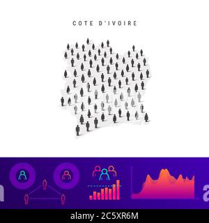 Karte der Einwohner der Elfenbeinküste oder der Elfenbeinküste. Detaillierte Vektordarstellung. Gemischte Menge von Männern und Frauen Ikonen. Infografik zur Population. Vektor-Abb. Stock Vektor