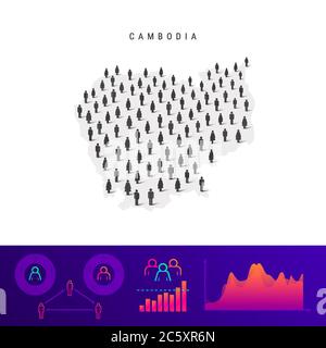 Karte der Kambodscha-Leute. Detaillierte Vektordarstellung. Gemischte Menge von Männern und Frauen Ikonen. Infografik zur Population. Vektordarstellung isoliert ein Stock Vektor