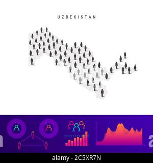 Usbekistan Karte. Detaillierte Vektordarstellung. Gemischte Menge von Männern und Frauen Ikonen. Infografik zur Population. Vektorgrafik isoliert o Stock Vektor