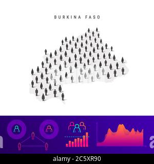 Burkina Faso Karte der Menschen. Detaillierte Vektordarstellung. Gemischte Menge von Männern und Frauen Ikonen. Infografik zur Population. Vektordarstellung isoliert Stock Vektor