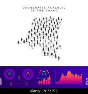 Demokratische Republik Kongo Volkskarte. Detaillierte Vektordarstellung. Gemischte Menge von Männern und Frauen Ikonen. Infografik zur Population. Vektor i Stock Vektor