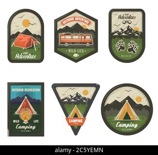 Camping Club Vintage-Logo-Set, Vektor isoliert Illustration Stock Vektor