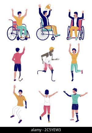 Aktive behinderte Menschen, Vektor flach isoliert Illustration Stock Vektor